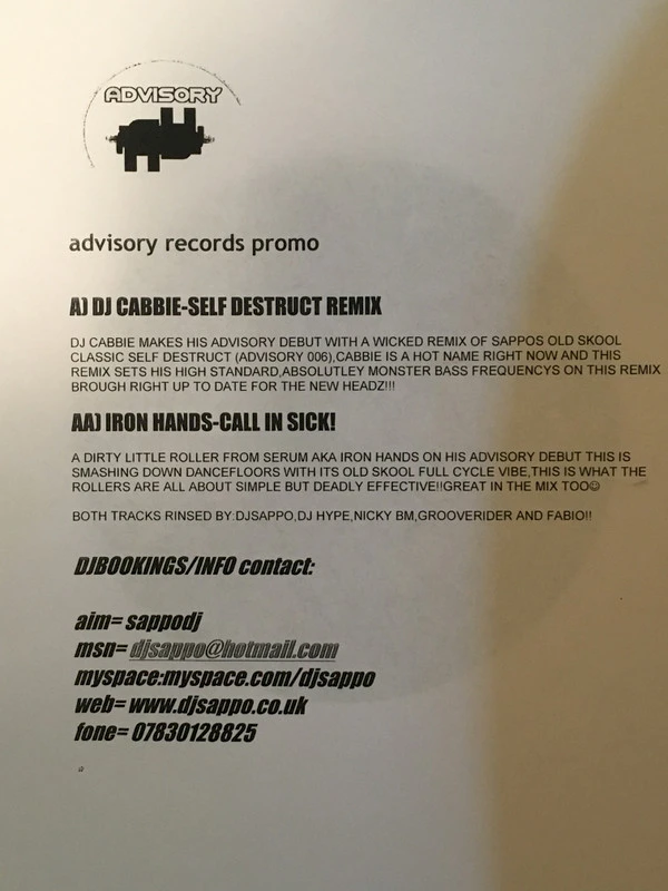 Self Destruct (Cabbie Remix) / Call In Sick!